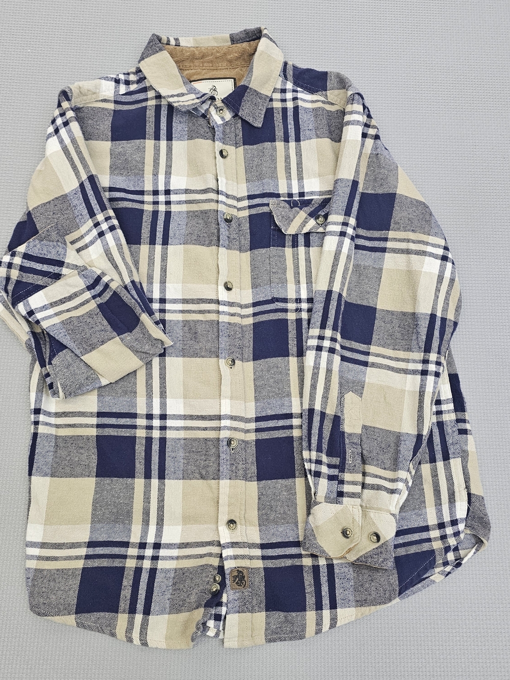 Blue and Cream Plaid Button-Up Shirt